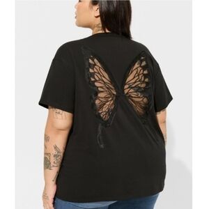 Torrid Black Vintage Jersey Crew Neck Butterfly Relaxed Tee